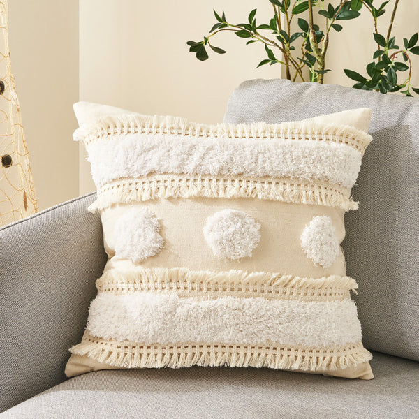 Boho Cotton Linen Cushion Cover - Tufted Circles