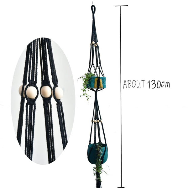 Double Black with Beads Macrame Plant Hanger