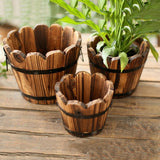 wooden round barrel planter