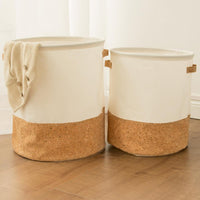 Flax and wood laundry hamper