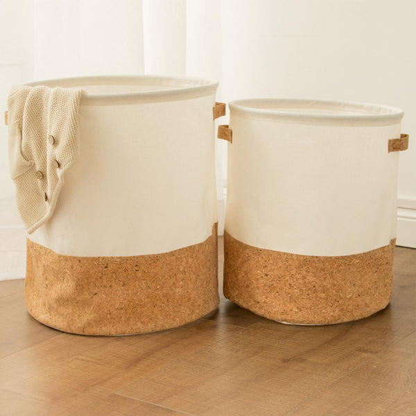 Flax and wood laundry hamper