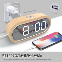 Natural Beechwood Bedside Alarm Clock - USB Powered