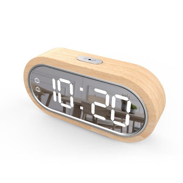 Natural Beechwood Bedside Alarm Clock - USB Powered